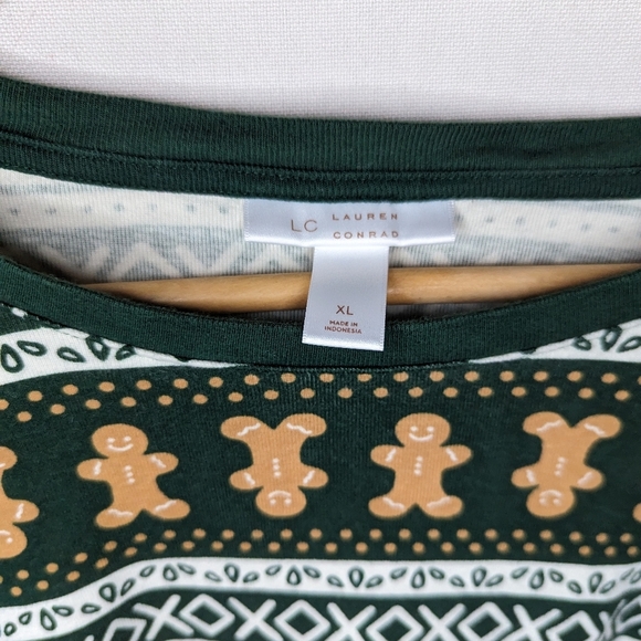 LC Lauren Conrad Gingerbread Jammies PJ set Pajama Set Fairisle Dark Green Sz XL - Picture 3 of 12